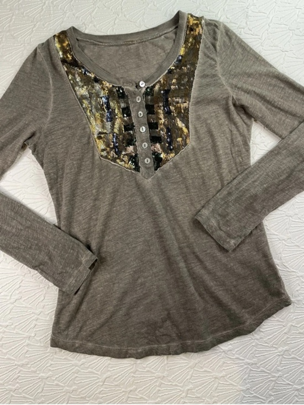 Free People Gold and Gray Sequin Blouse size medium
